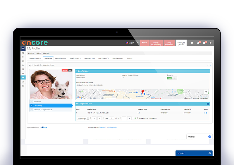 OnCore Timetrack GEO Fencing